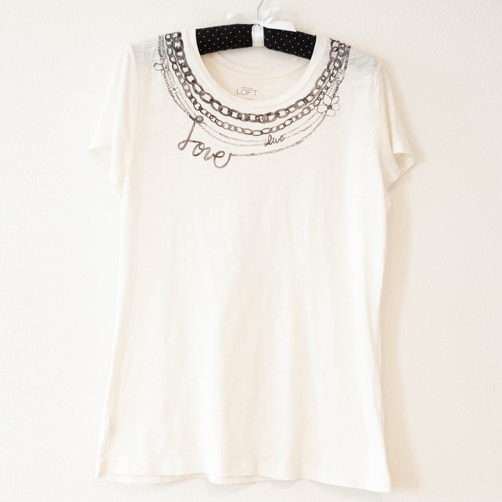Loft Love Graphic Ivory Short Sleeve T-Shirt Sz M